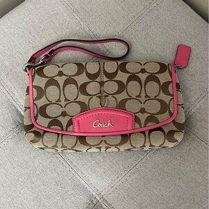 Coach Signature Brown and Pink Wristlet